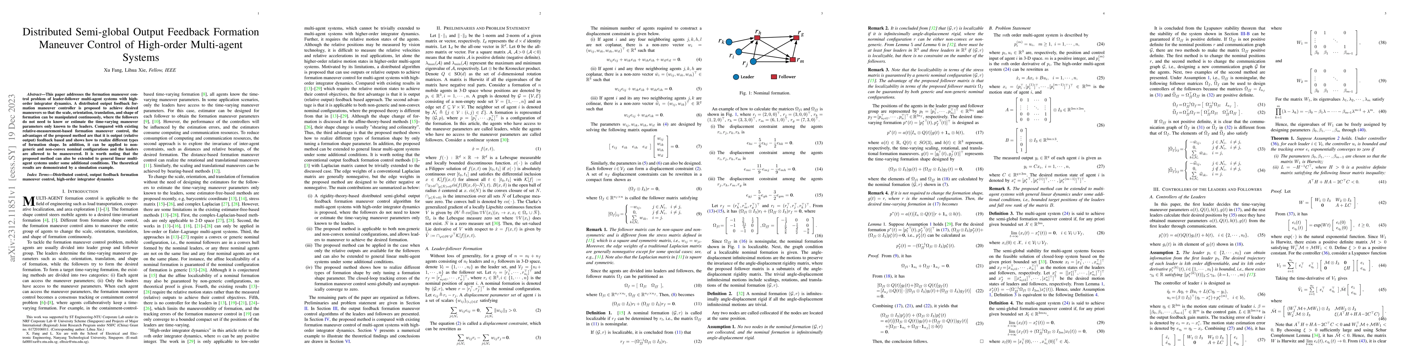 Thumbnail for Distributed Semi-global Output Feedback Formation Maneuver Control of
  High-order Multi-agent Systems