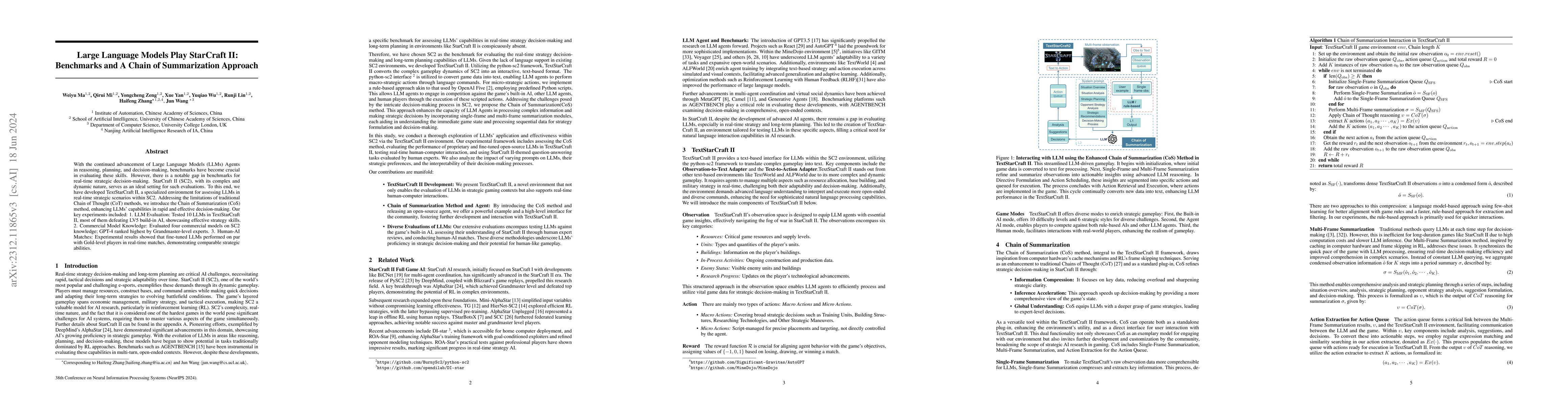 Thumbnail for Large Language Models Play StarCraft II: Benchmarks and A Chain of
  Summarization Approach