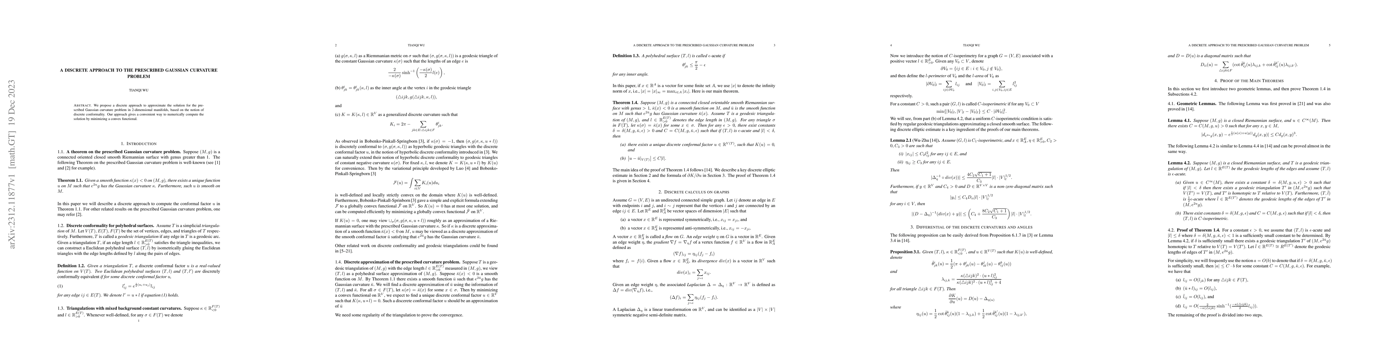Thumbnail for A discrete approach to the prescribed Gaussian curvature problem