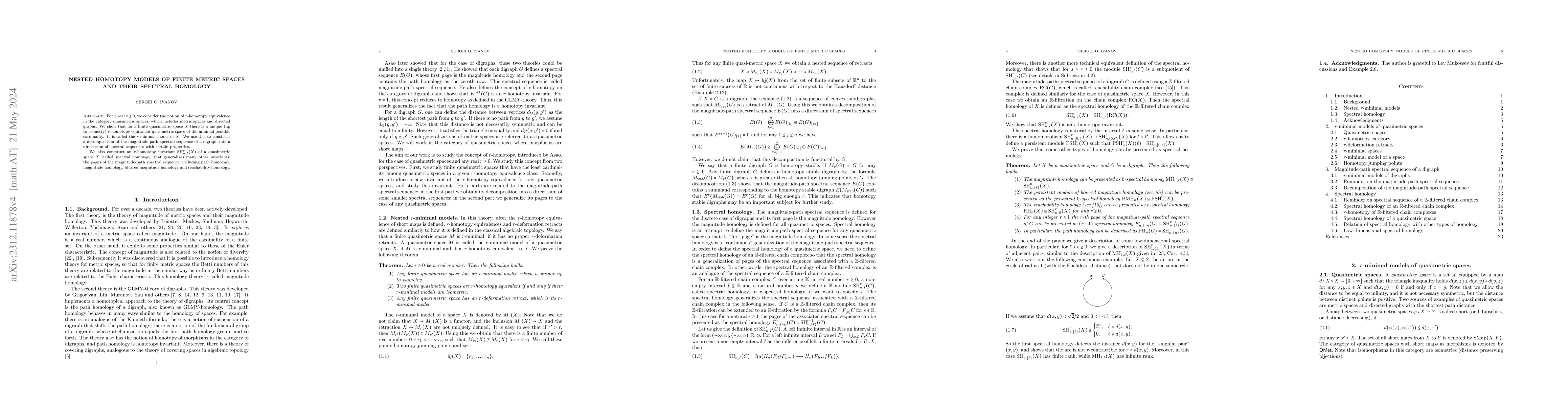 Thumbnail for Nested homotopy models of finite metric spaces and their spectral
  homology