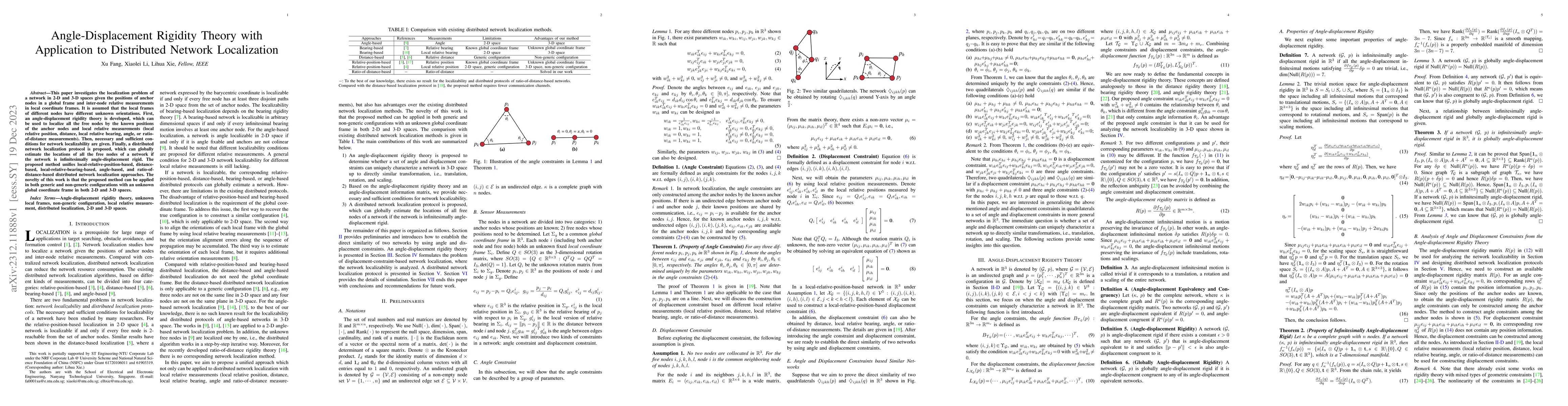 Thumbnail for Angle-Displacement Rigidity Theory with Application to Distributed
  Network Localization
