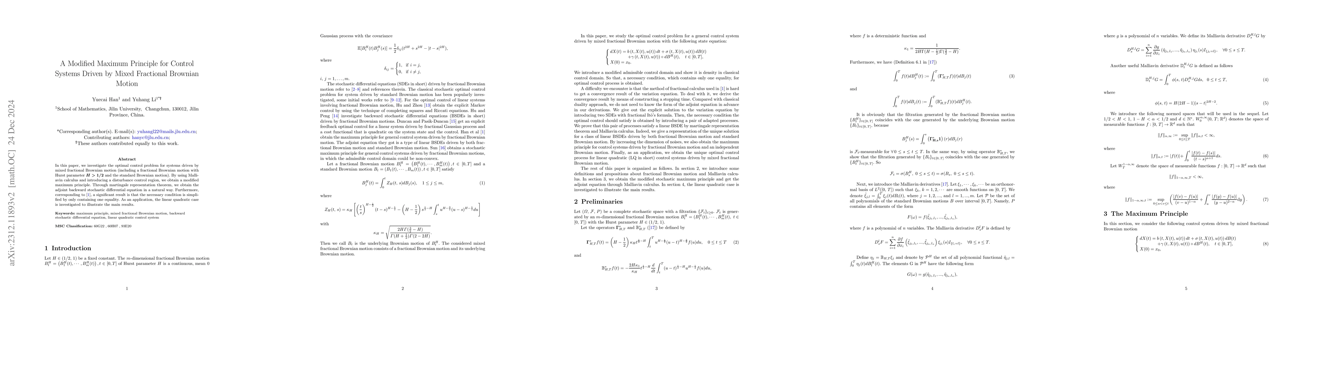Thumbnail for Maximum Principle for Control System driven by Mixed Fractional Brownian
  Motion