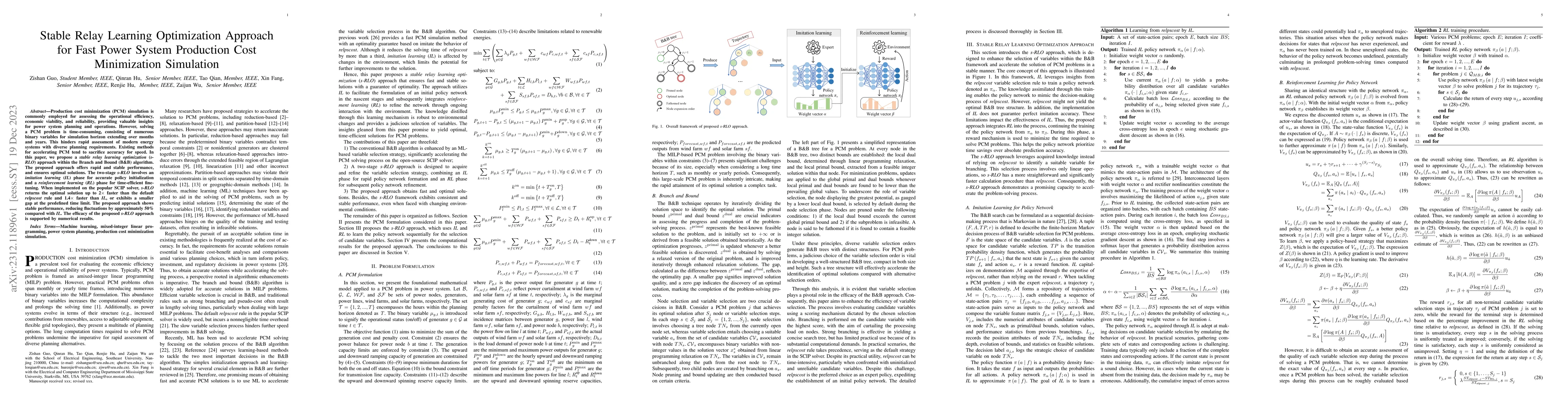 Thumbnail for Stable Relay Learning Optimization Approach for Fast Power System
  Production Cost Minimization Simulation