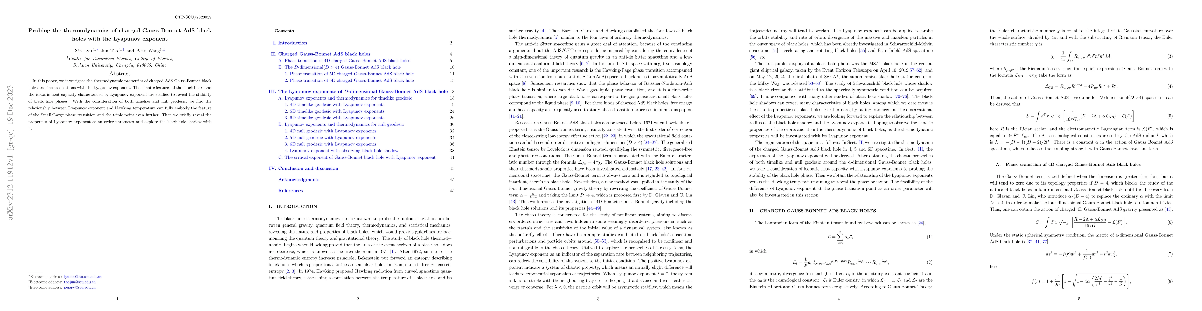 Thumbnail for Probing the thermodynamics of charged Gauss Bonnet AdS black holes with
  the Lyapunov exponent