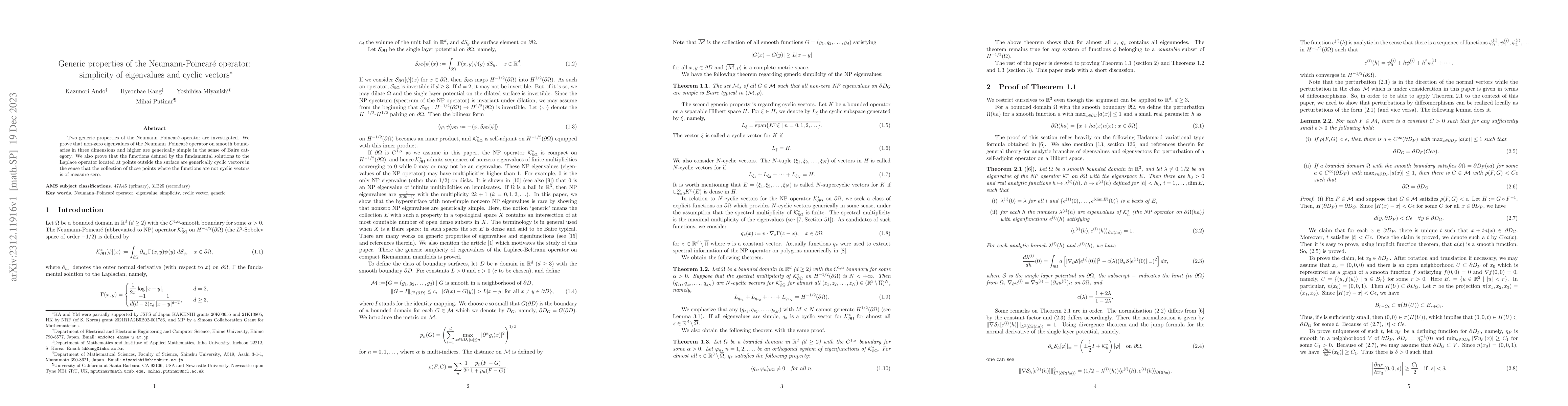 Thumbnail for Generic properties of the Neumann-Poincar\'e operator: simplicity of
  eigenvalues and cyclic vectors
