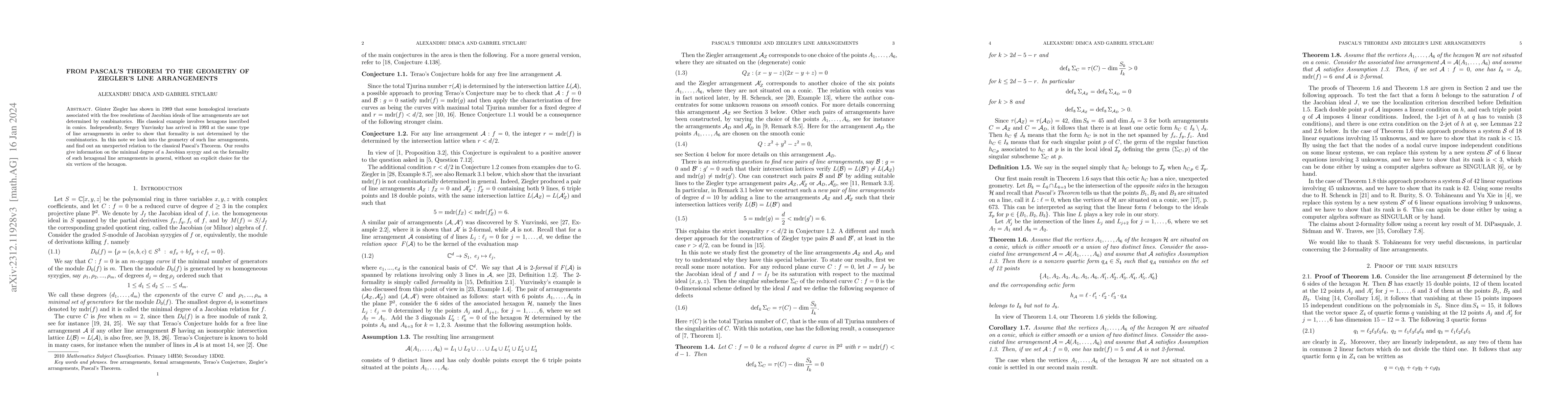 Thumbnail for From Pascal's Theorem to the geometry of Ziegler's line arrangements