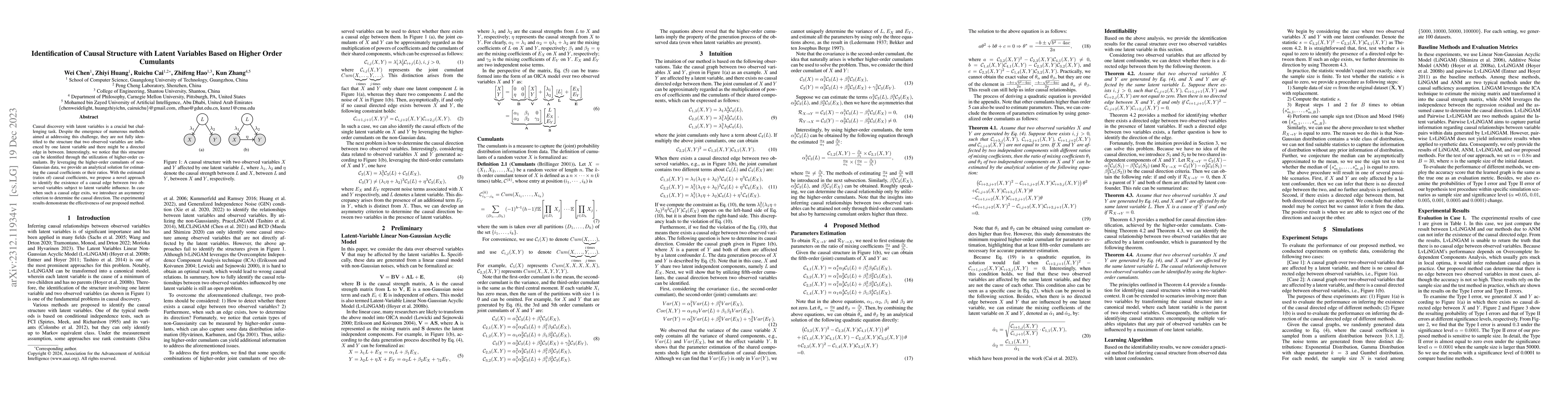 Thumbnail for Identification of Causal Structure with Latent Variables Based on Higher
  Order Cumulants
