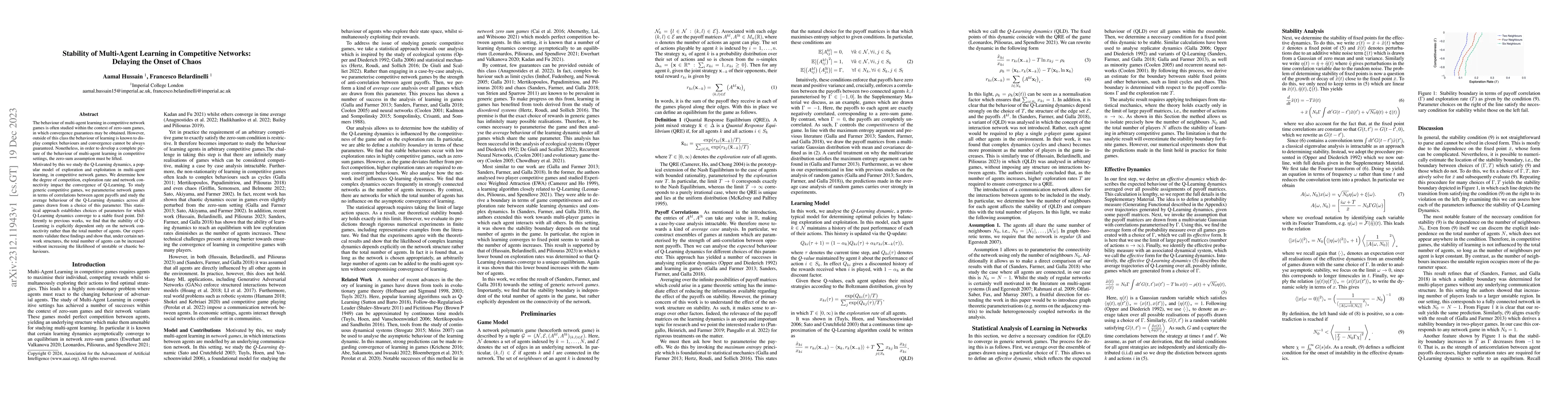 Thumbnail for Stability of Multi-Agent Learning in Competitive Networks: Delaying the
  Onset of Chaos