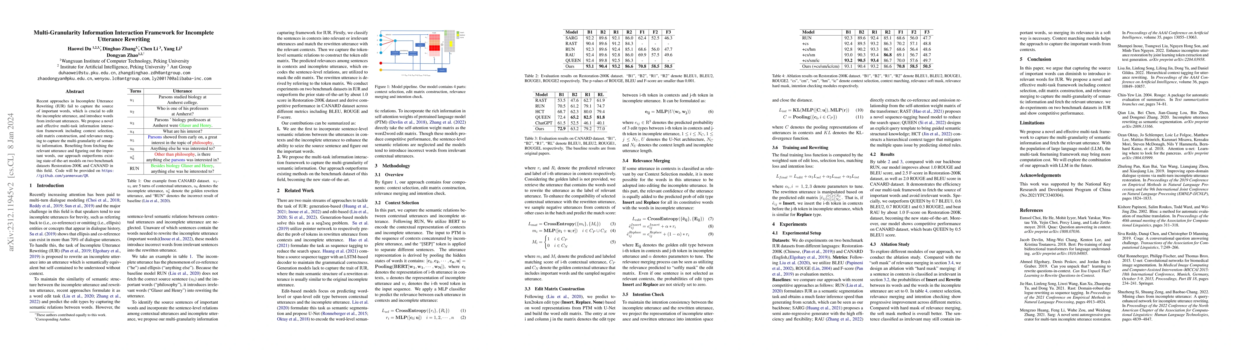 Thumbnail for Multi-Granularity Information Interaction Framework for Incomplete
  Utterance Rewriting