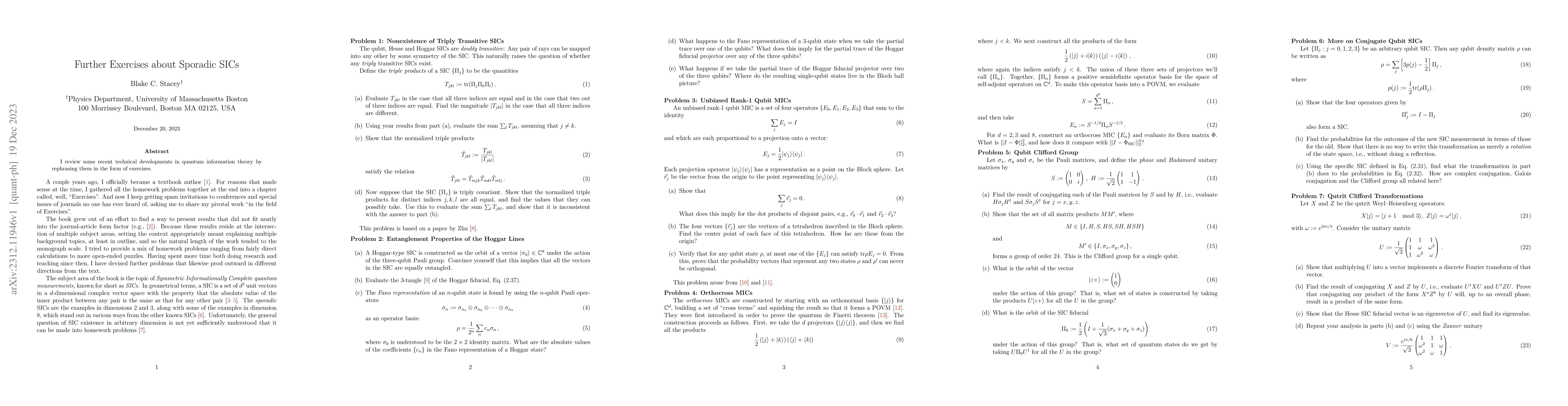 Thumbnail for Further Exercises about Sporadic SICs