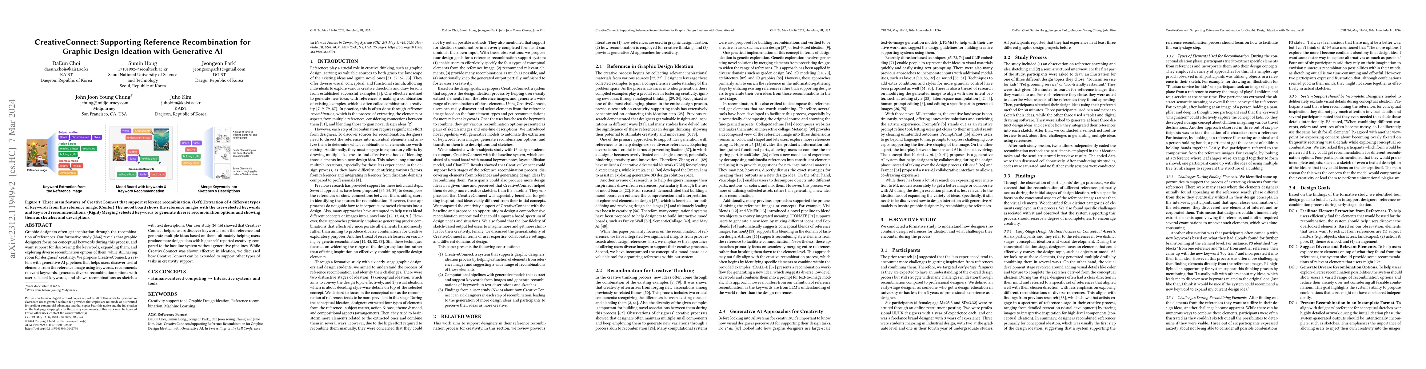 Thumbnail for CreativeConnect: Supporting Reference Recombination for Graphic Design
  Ideation with Generative AI