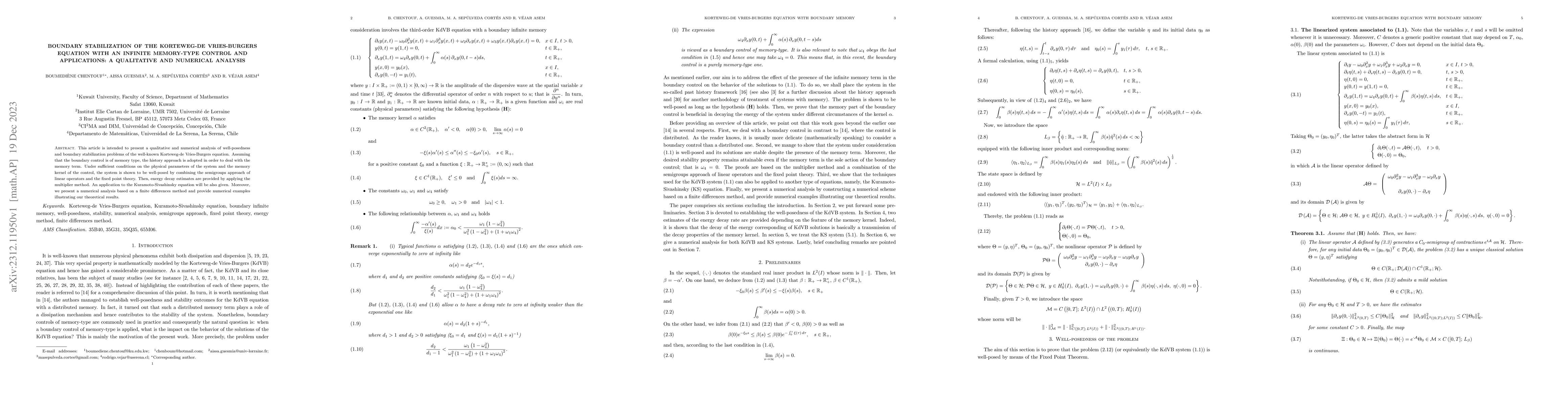 Thumbnail for Boundary stabilization of the Korteweg-de Vries-Burgers equation with an
  infinite memory-type control and applications: a qualitative and numerical
  analysis