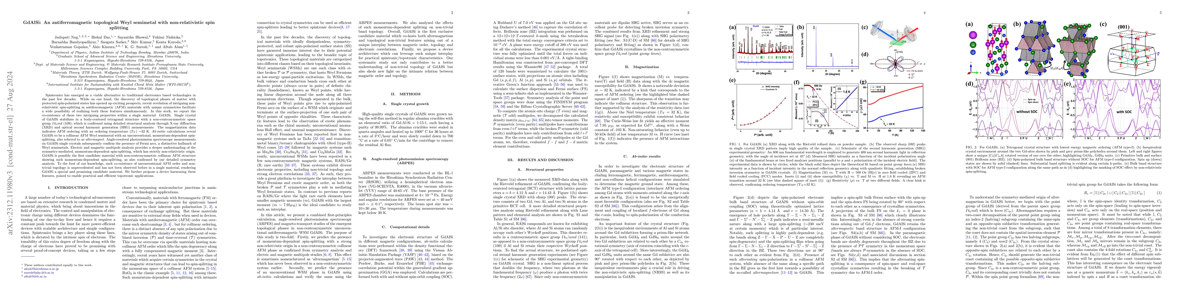 Thumbnail for GdAlSi: An antiferromagnetic topological Weyl semimetal with
  non-relativistic spin splitting