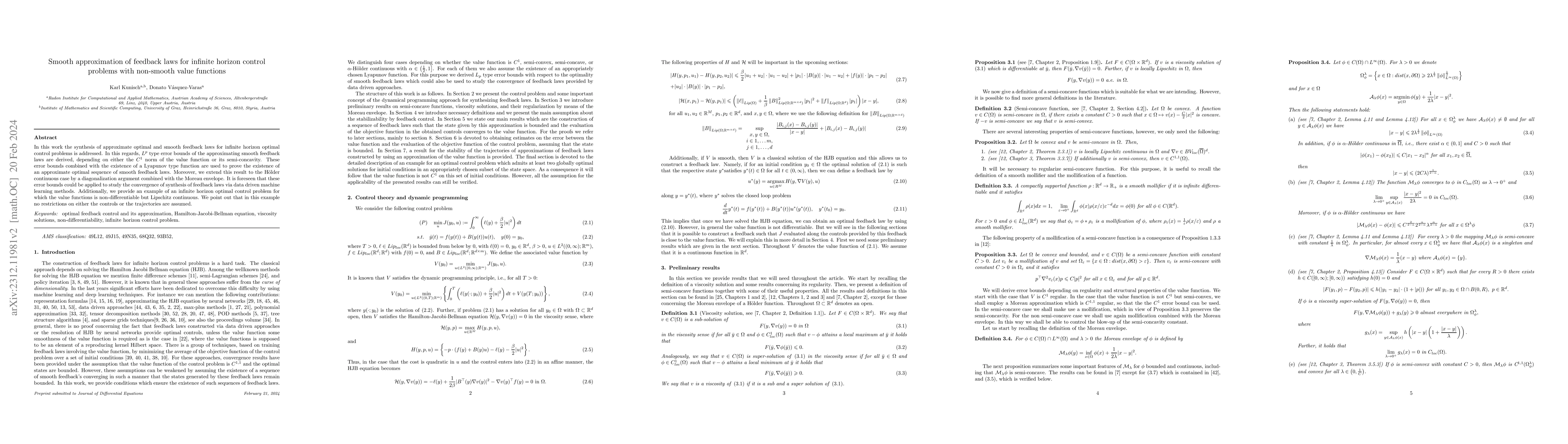Thumbnail for Smooth approximation of feedback laws for infinite horizon control
  problems with non-smooth value functions