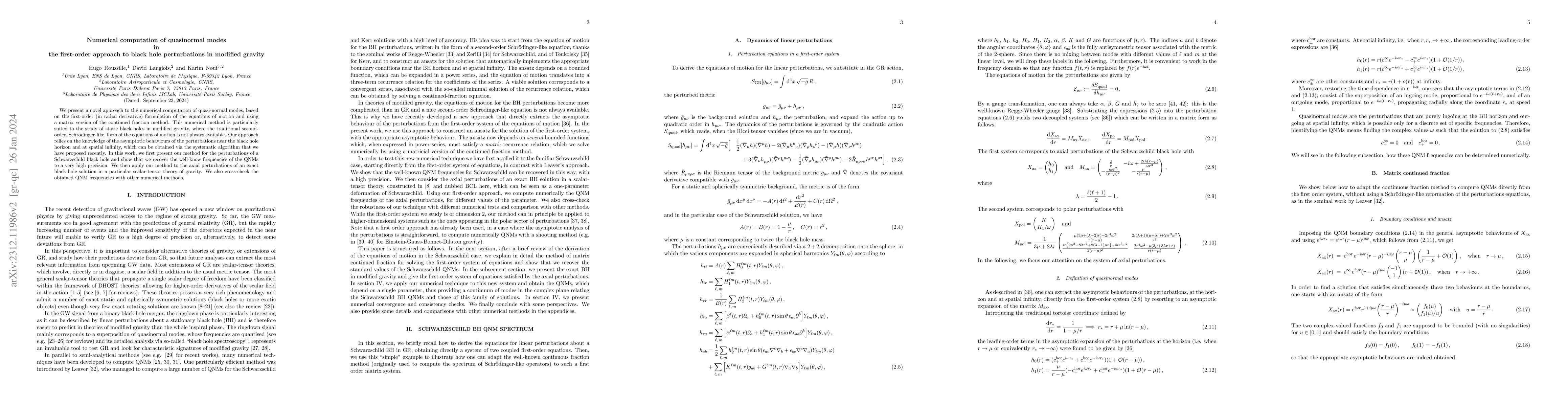 Thumbnail for Numerical computation of quasinormal modes in the first-order approach
  to black hole perturbations in modified gravity