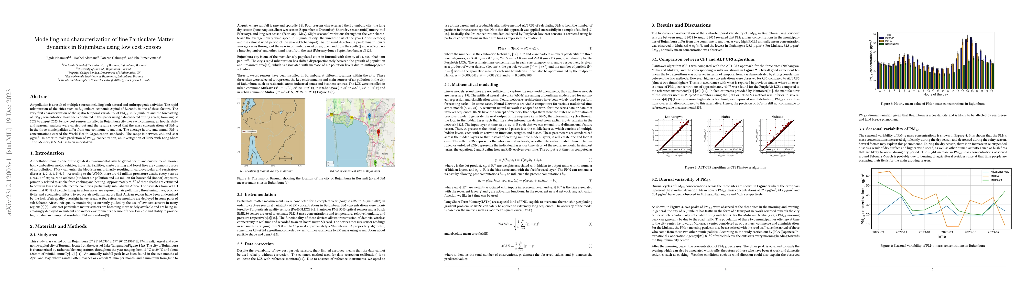 Thumbnail for Modelling and characterization of fine Particulate Matter dynamics in
  Bujumbura using low cost sensors