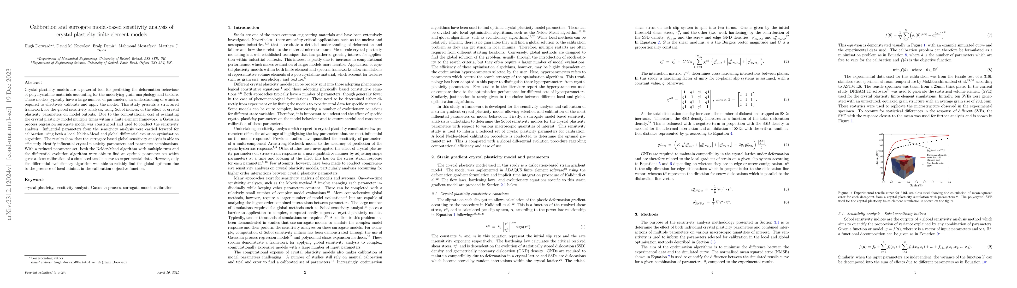 Thumbnail for Calibration and surrogate model-based sensitivity analysis of crystal
  plasticity finite element models