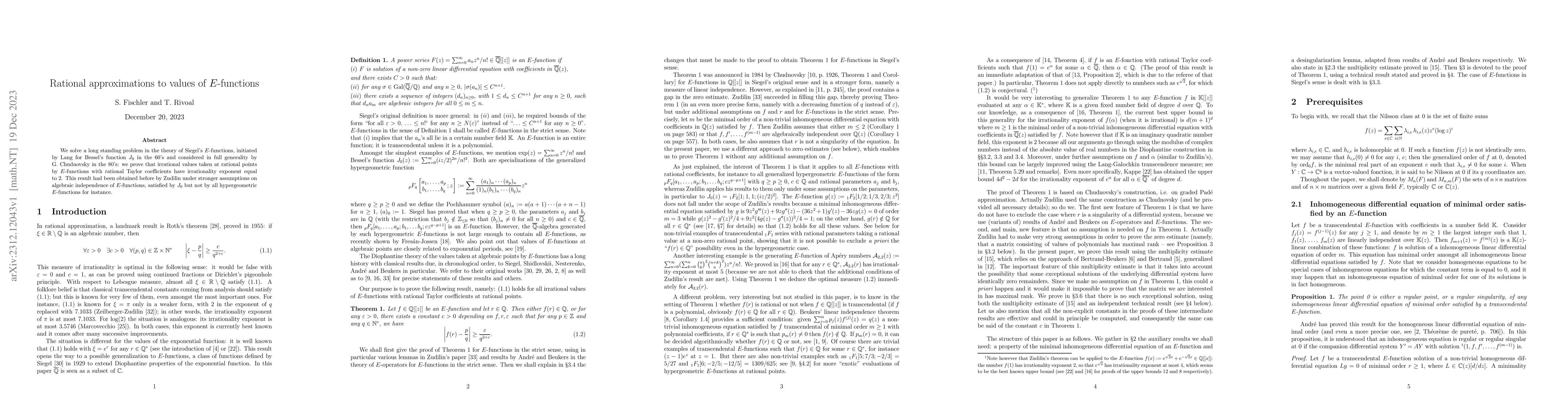 Thumbnail for Rational approximations to values of $E$-functions