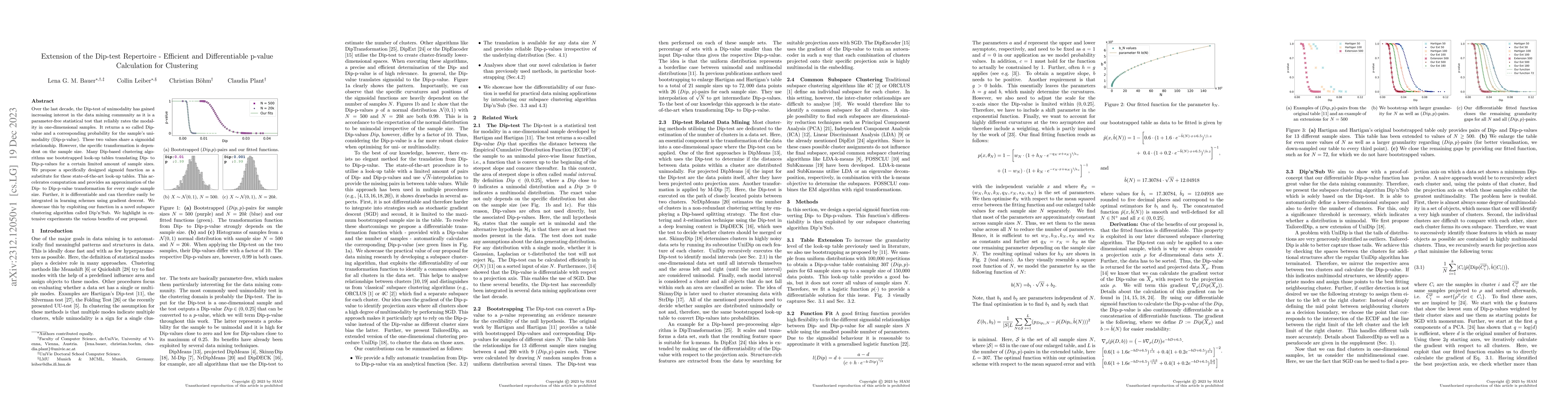 Thumbnail for Extension of the Dip-test Repertoire -- Efficient and Differentiable
  p-value Calculation for Clustering