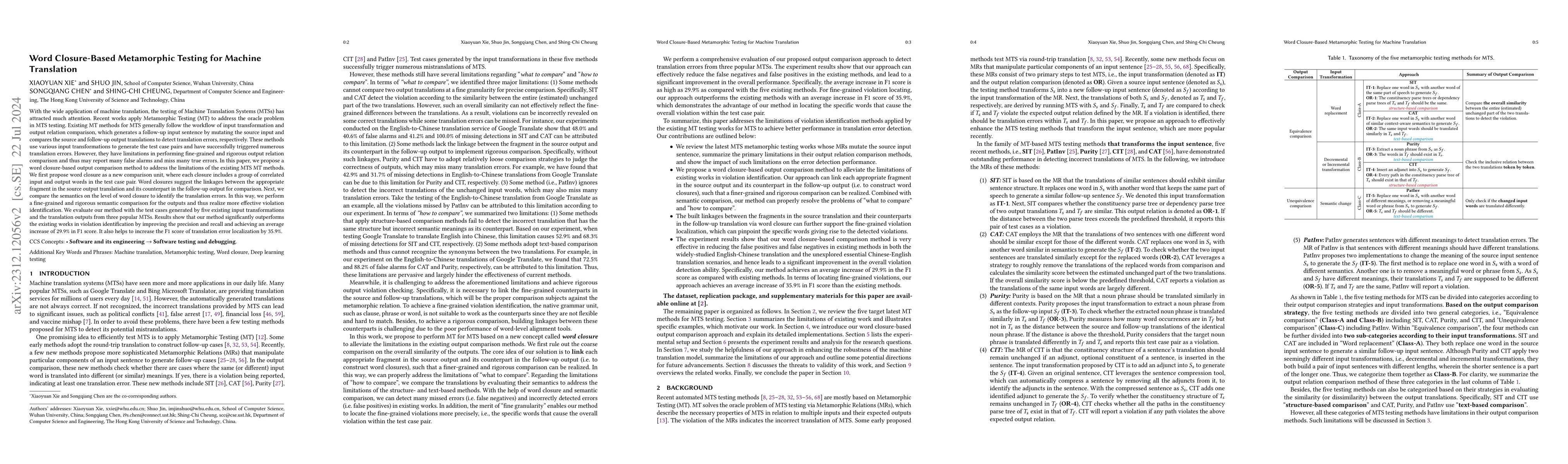 Thumbnail for Word Closure-Based Metamorphic Testing for Machine Translation