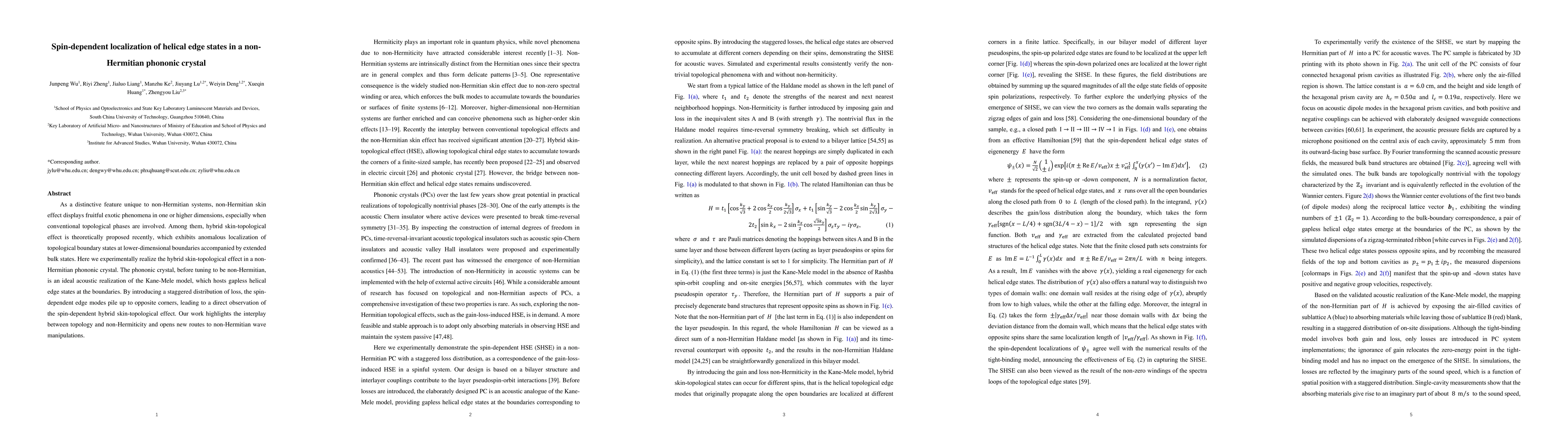 Thumbnail for Spin-dependent localization of helical edge states in a non-Hermitian
  phononic crystal