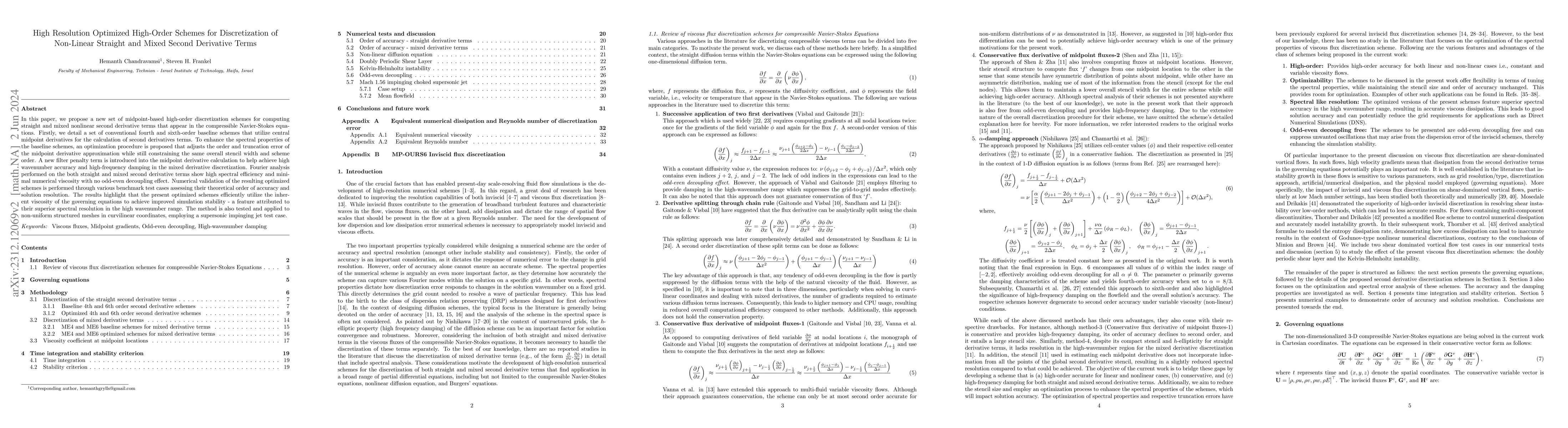 Thumbnail for High Resolution Optimized High-Order Schemes for Discretization of
  Non-Linear Straight and Mixed Second Derivative Terms