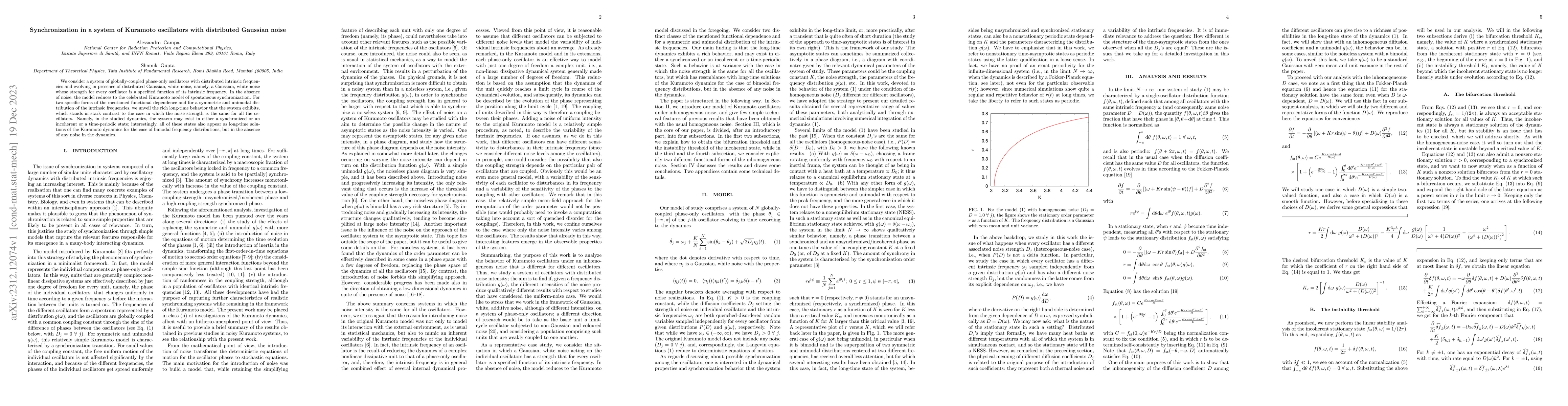 Thumbnail for Synchronization in a System of Kuramoto Oscillators with Distributed
  Gaussian Noise