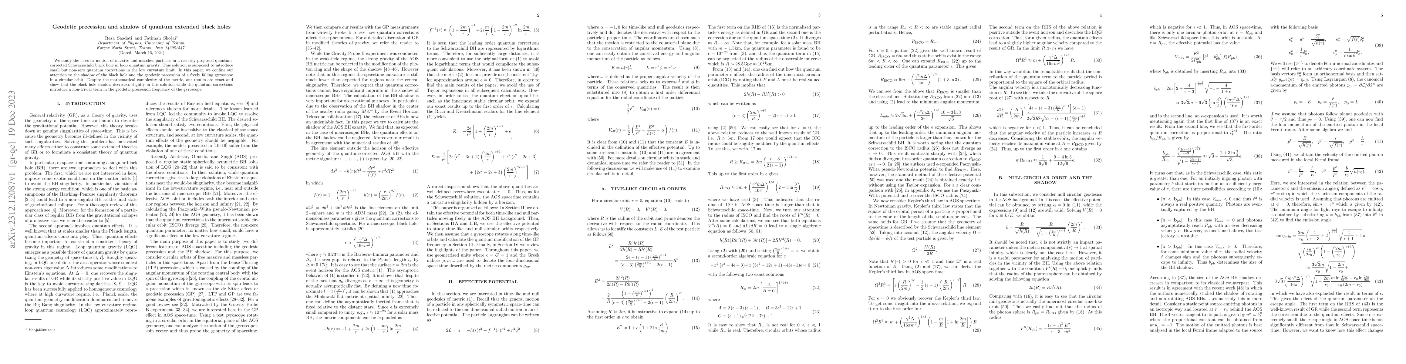 Thumbnail for Geodetic precession and shadow of quantum extended black holes
