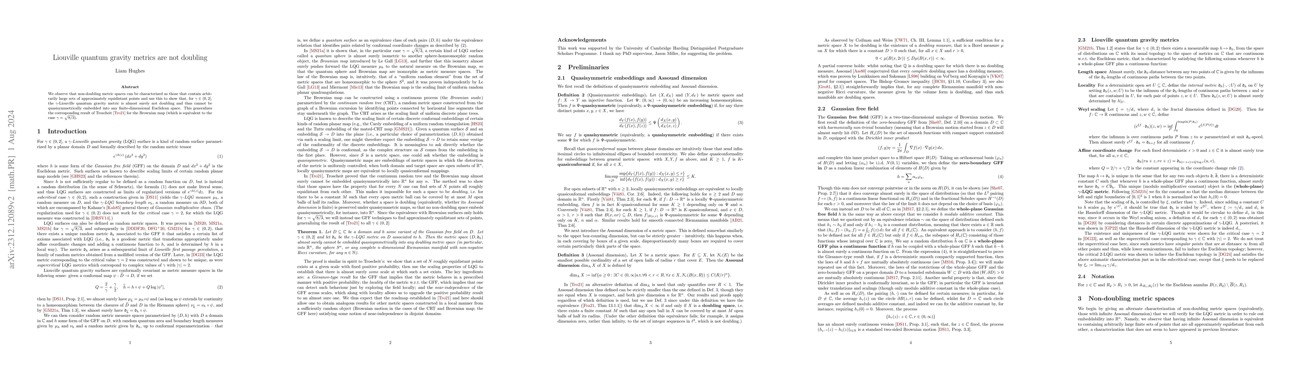 Thumbnail for Liouville quantum gravity metrics are not doubling