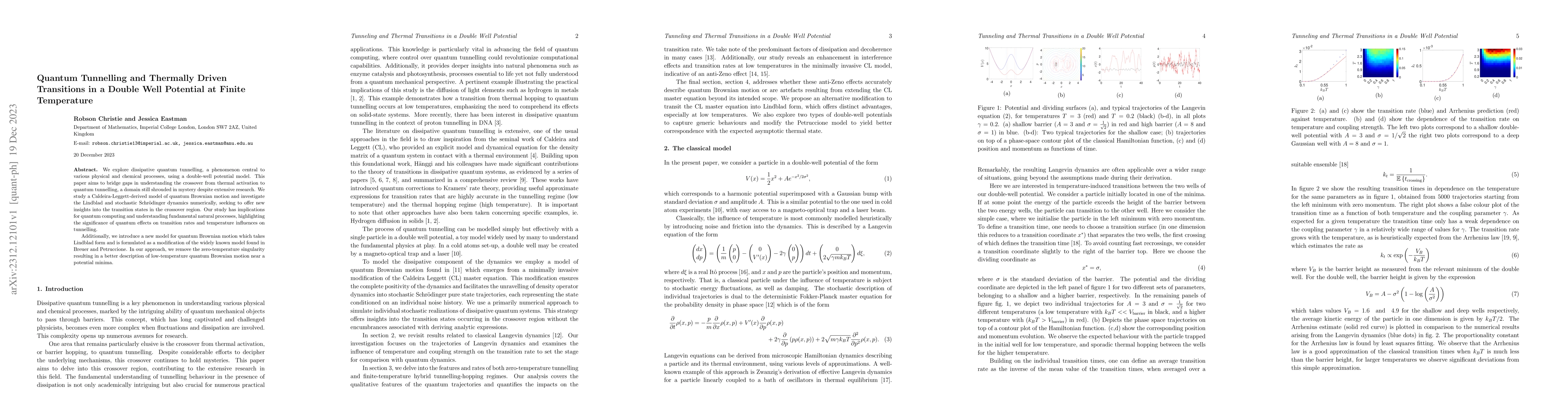 Thumbnail for Quantum Tunnelling and Thermally Driven Transitions in a Double Well
  Potential at Finite Temperature