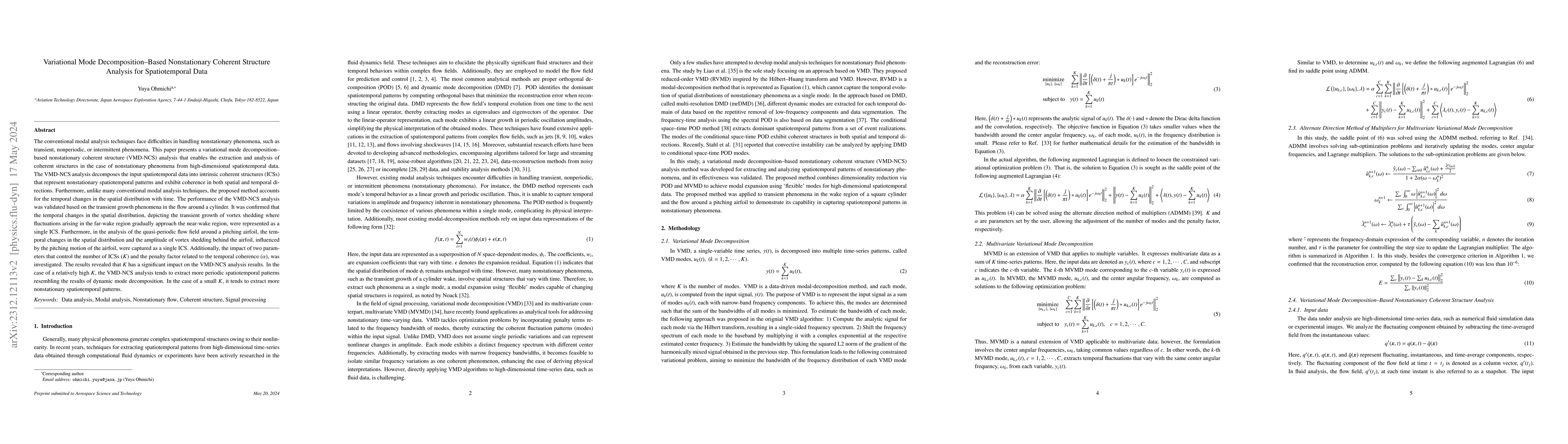 Thumbnail for Variational Mode Decomposition-Based Nonstationary Coherent Structure
  Analysis for Spatiotemporal Data