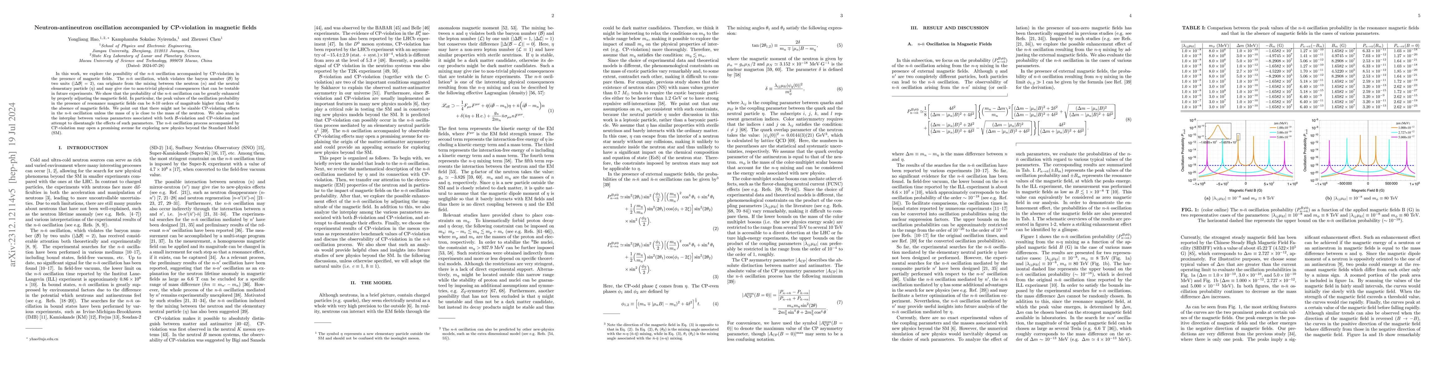 Thumbnail for Neutron-antineutron oscillation accompanied by CP-violation in magnetic
  fields