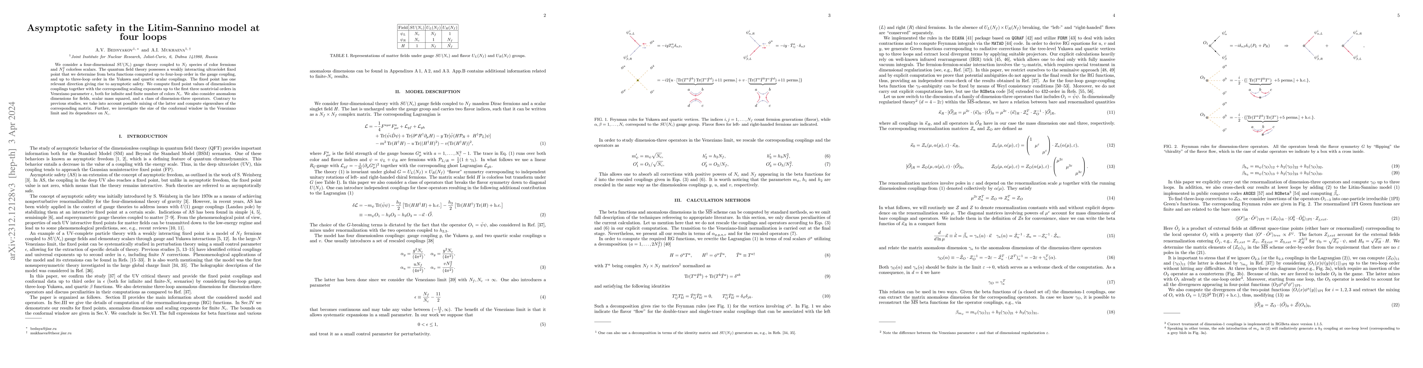 Thumbnail for Asymptotic safety in the Litim-Sannino model at four loops