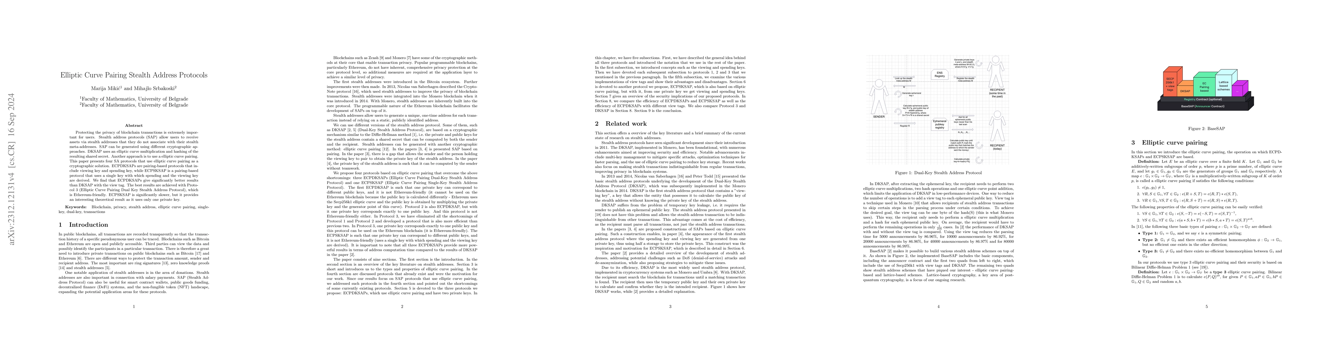 Thumbnail for Elliptic Curve Pairing Stealth Address Protocols