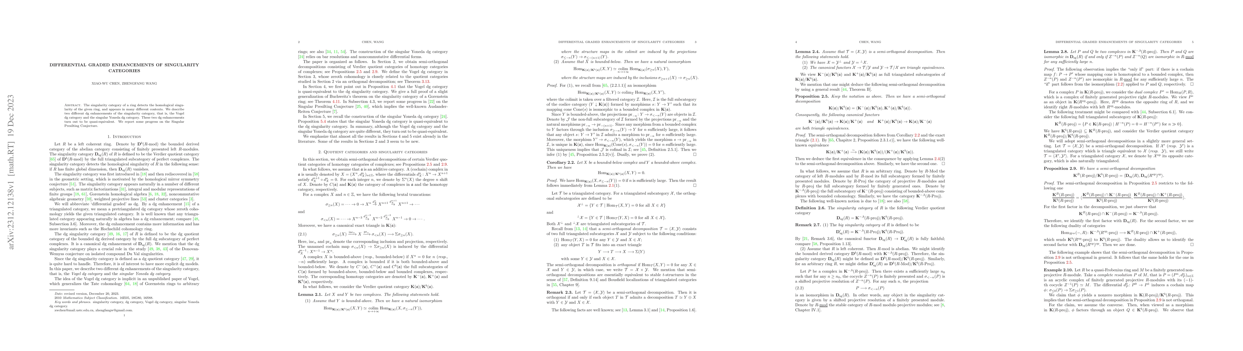 Thumbnail for Differential graded enhancements of singularity categories
