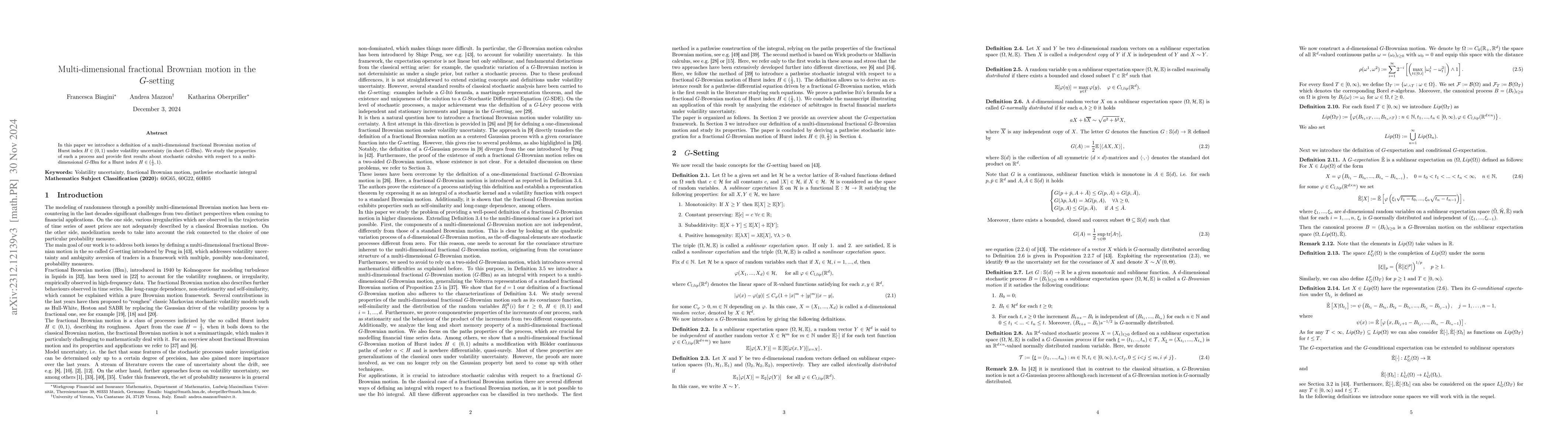 Thumbnail for Multi-dimensional fractional Brownian motion in the G-setting