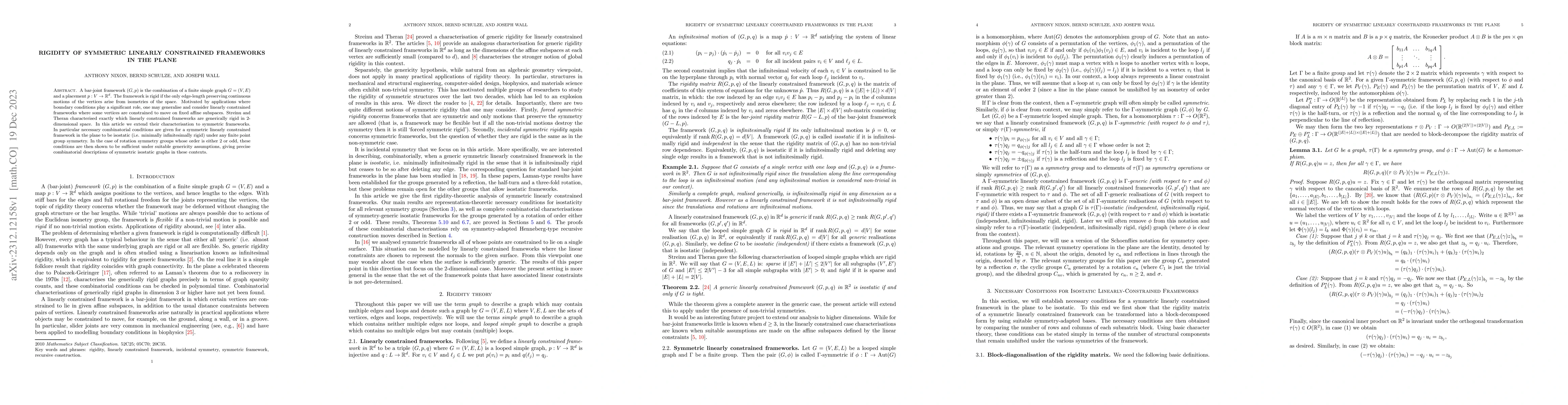 Thumbnail for Rigidity of symmetric linearly constrained frameworks in the plane