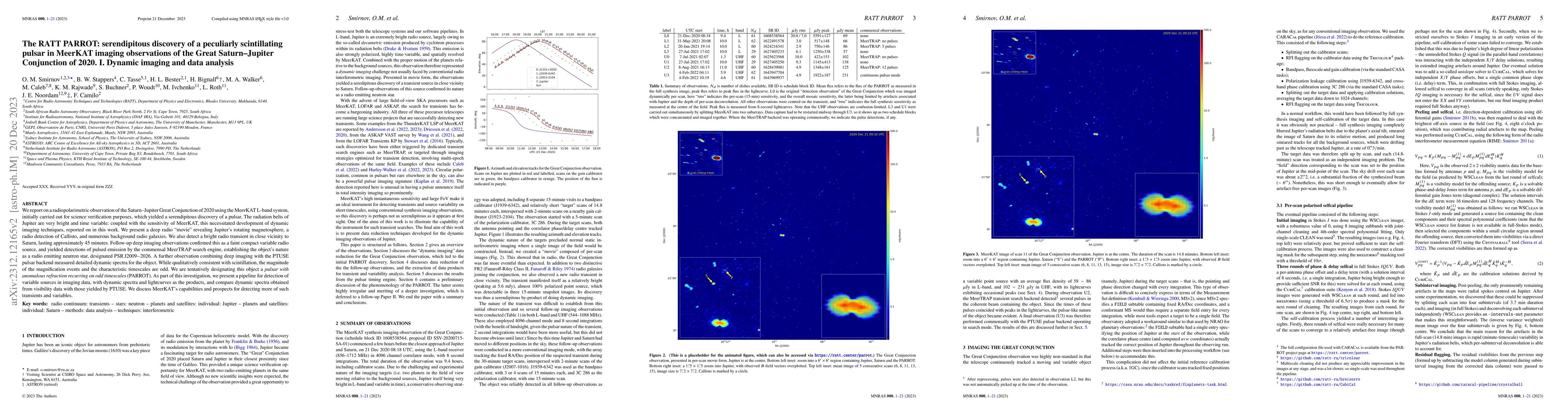 Thumbnail for The RATT PARROT: serendipitous discovery of a peculiarly scintillating
  pulsar in MeerKAT imaging observations of the Great Saturn-Jupiter
  Conjunction of 2020. I. Dynamic imaging and data analysis