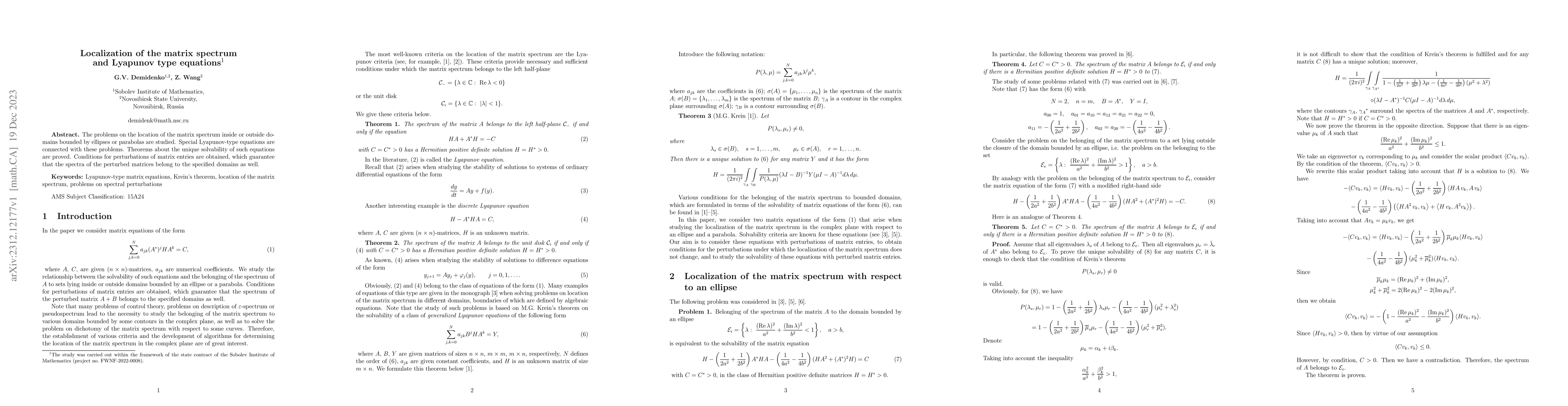 Thumbnail for Localization of the matrix spectrum and Lyapunov type equations