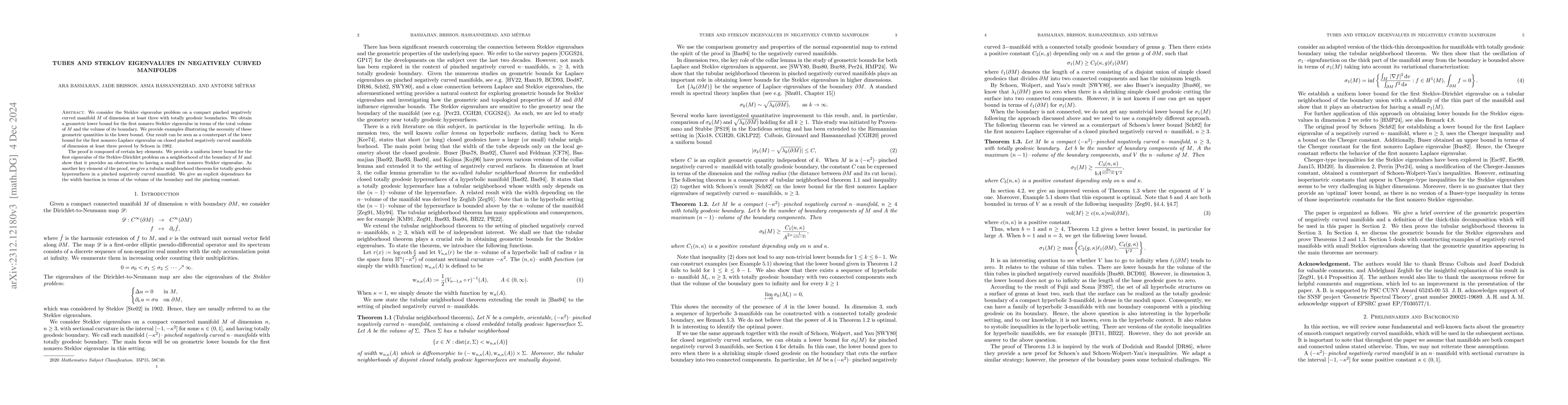 Thumbnail for Tubes and Steklov eigenvalues in negatively curved manifolds