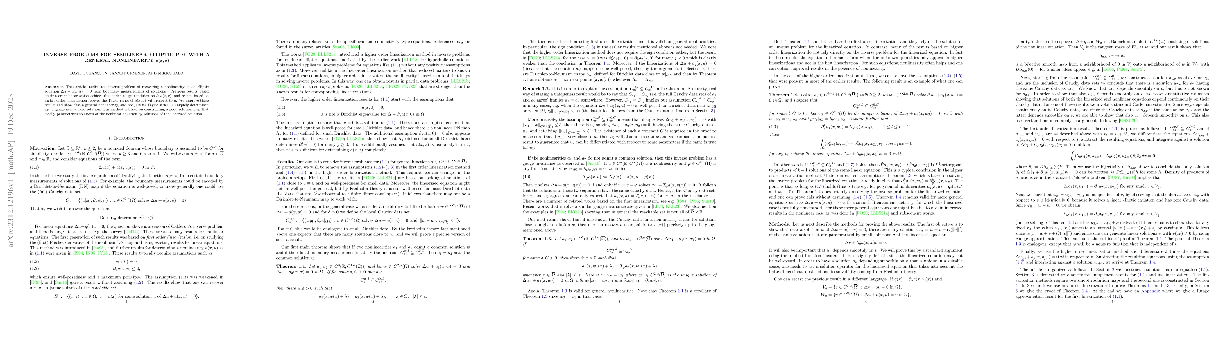 Thumbnail for Inverse problems for semilinear elliptic PDE with a general nonlinearity
  $a(x,u)$