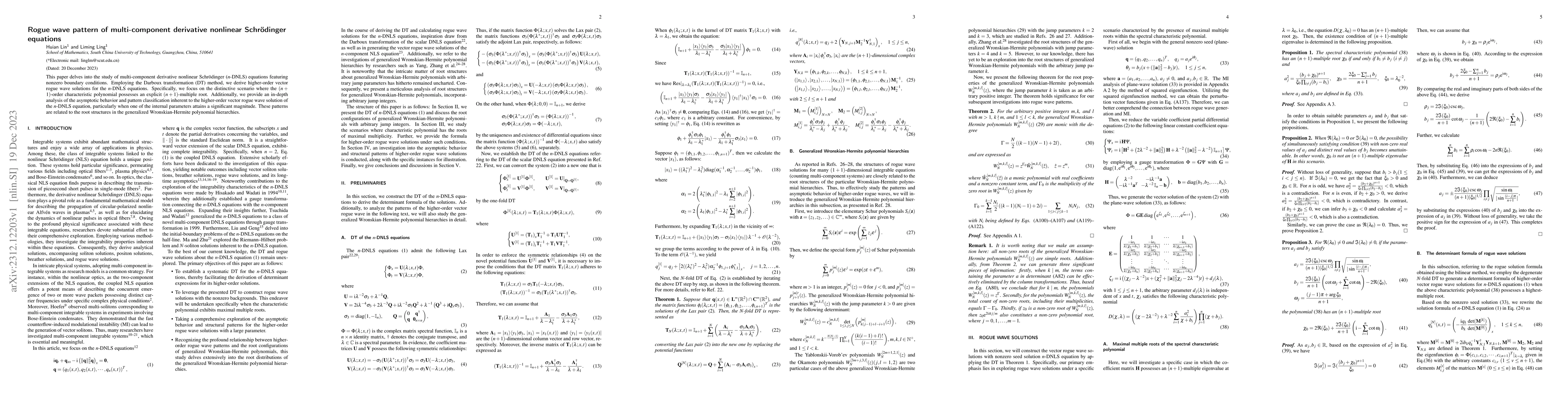 Thumbnail for Rogue wave pattern of multi-component derivative nonlinear Schrodinger
  equations