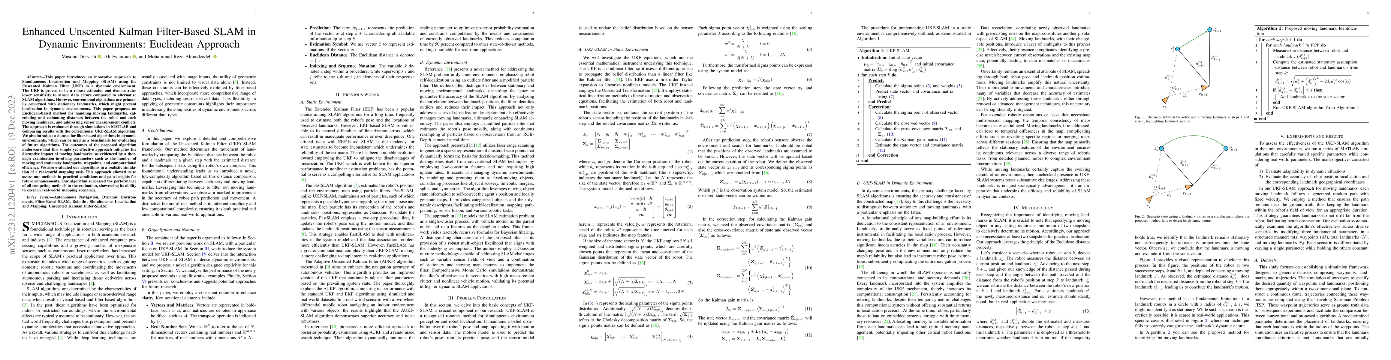 Thumbnail for Enhanced Unscented Kalman Filter-Based SLAM in Dynamic Environments:
  Euclidean Approach