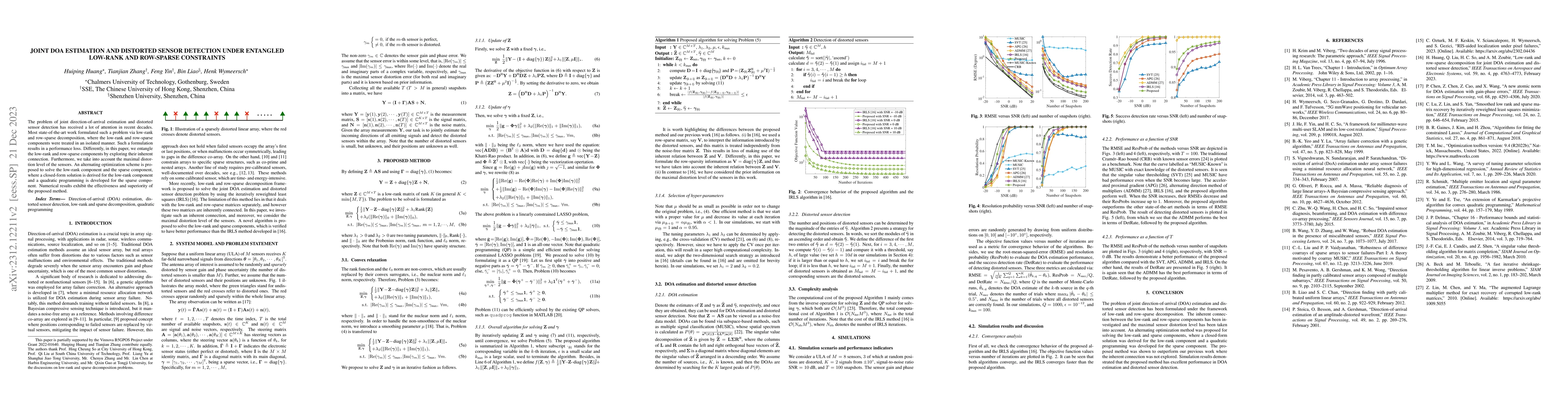 Thumbnail for Joint DOA estimation and distorted sensor detection under entangled
  low-rank and row-sparse constraints