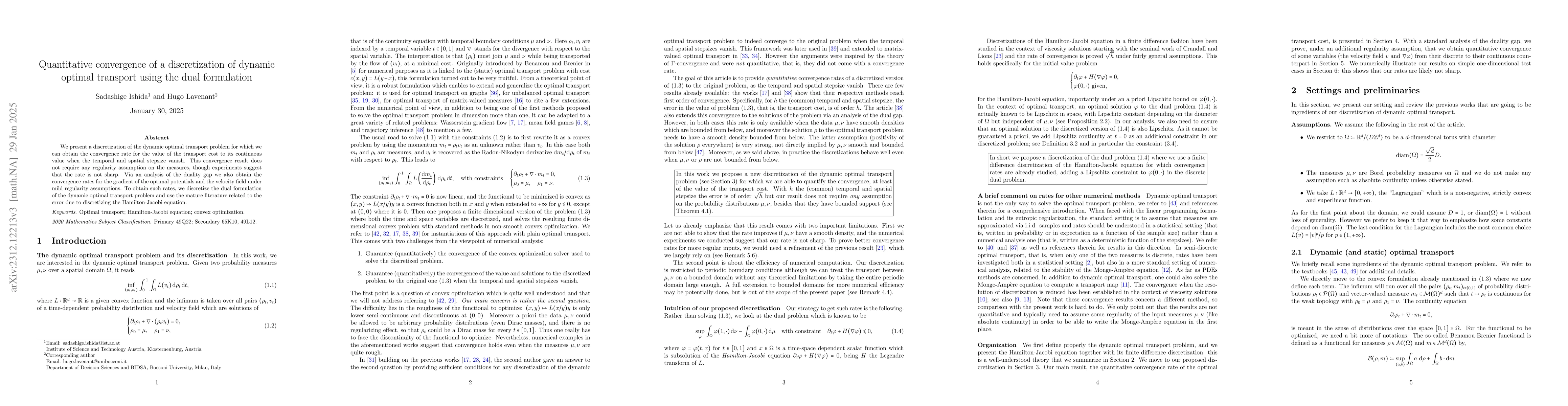 Thumbnail for Quantitative convergence of a discretization of dynamic optimal
  transport using the dual formulation
