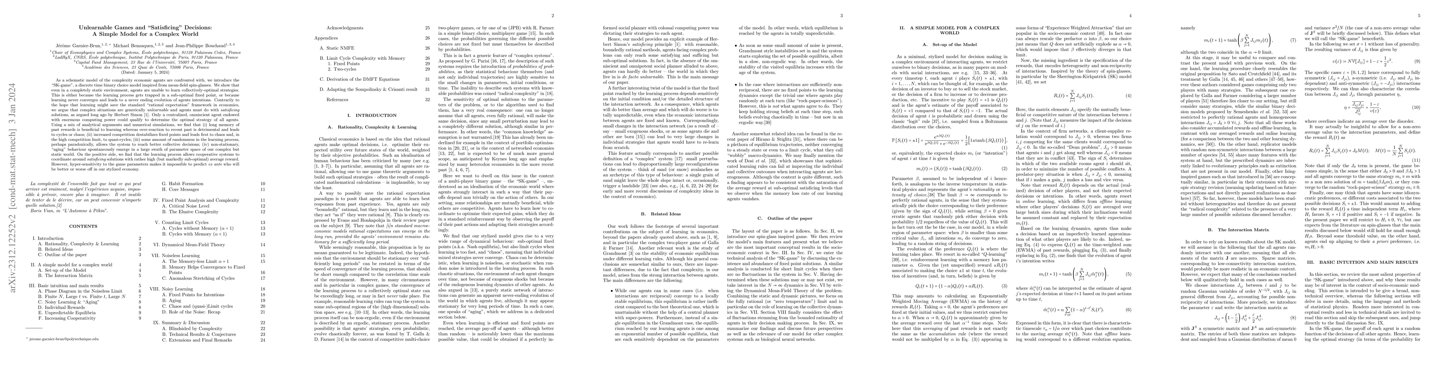 Thumbnail for Unlearnable Games and "Satisficing'' Decisions: A Simple Model for a
  Complex World