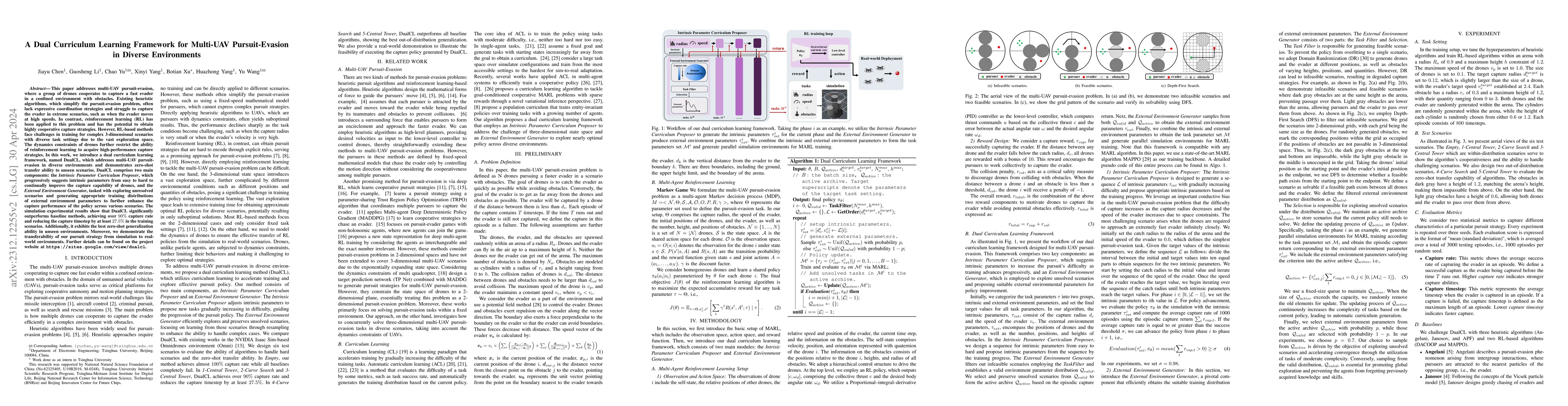 Thumbnail for A Dual Curriculum Learning Framework for Multi-UAV Pursuit-Evasion in
  Diverse Environments