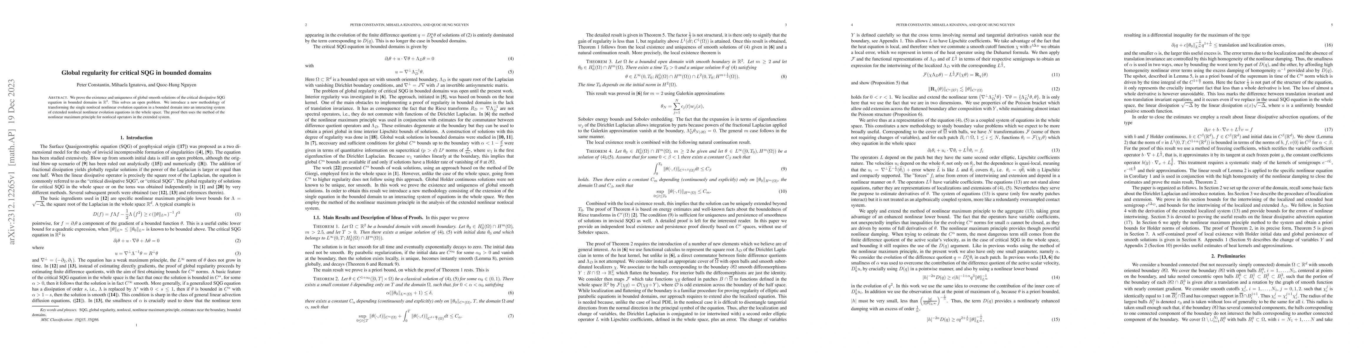 Thumbnail for Global regularity for critical SQG in bounded domains