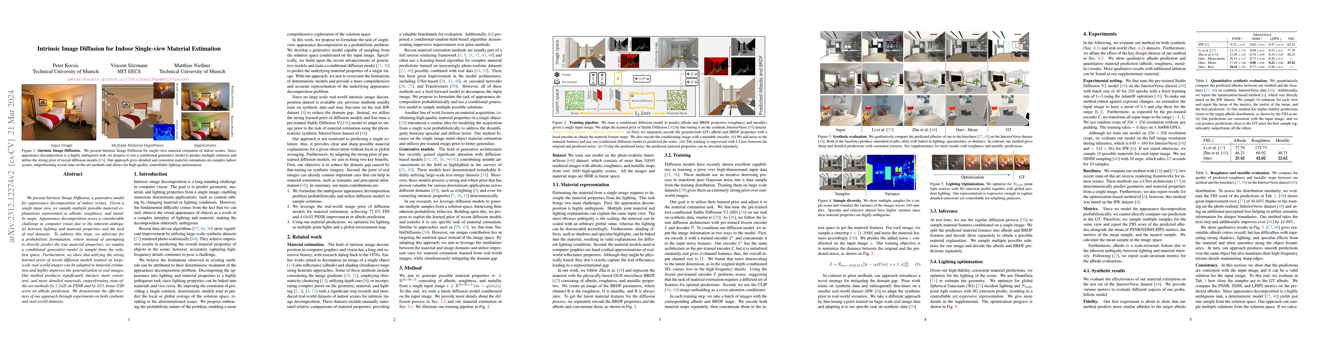 Thumbnail for Intrinsic Image Diffusion for Indoor Single-view Material Estimation