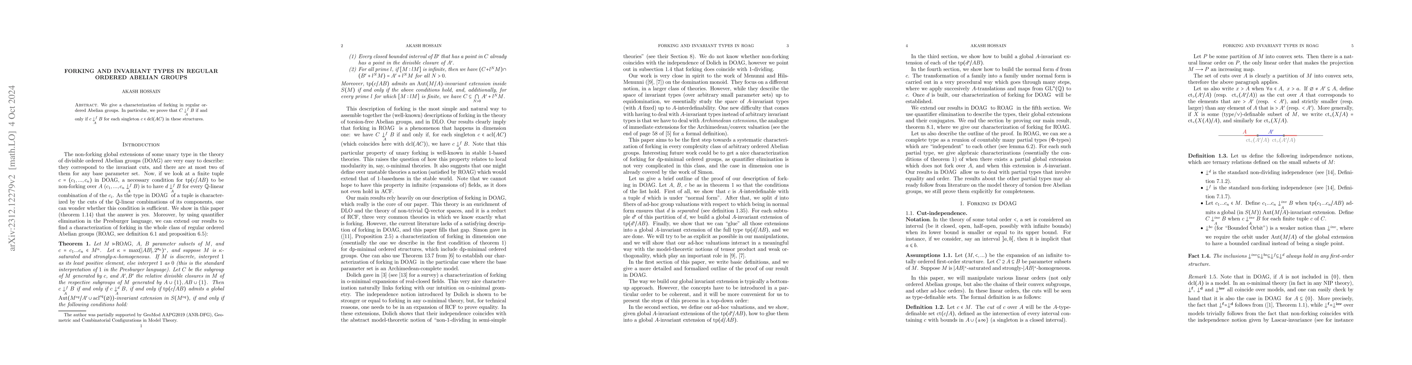 Thumbnail for Forking and invariant types in regular ordered Abelian groups